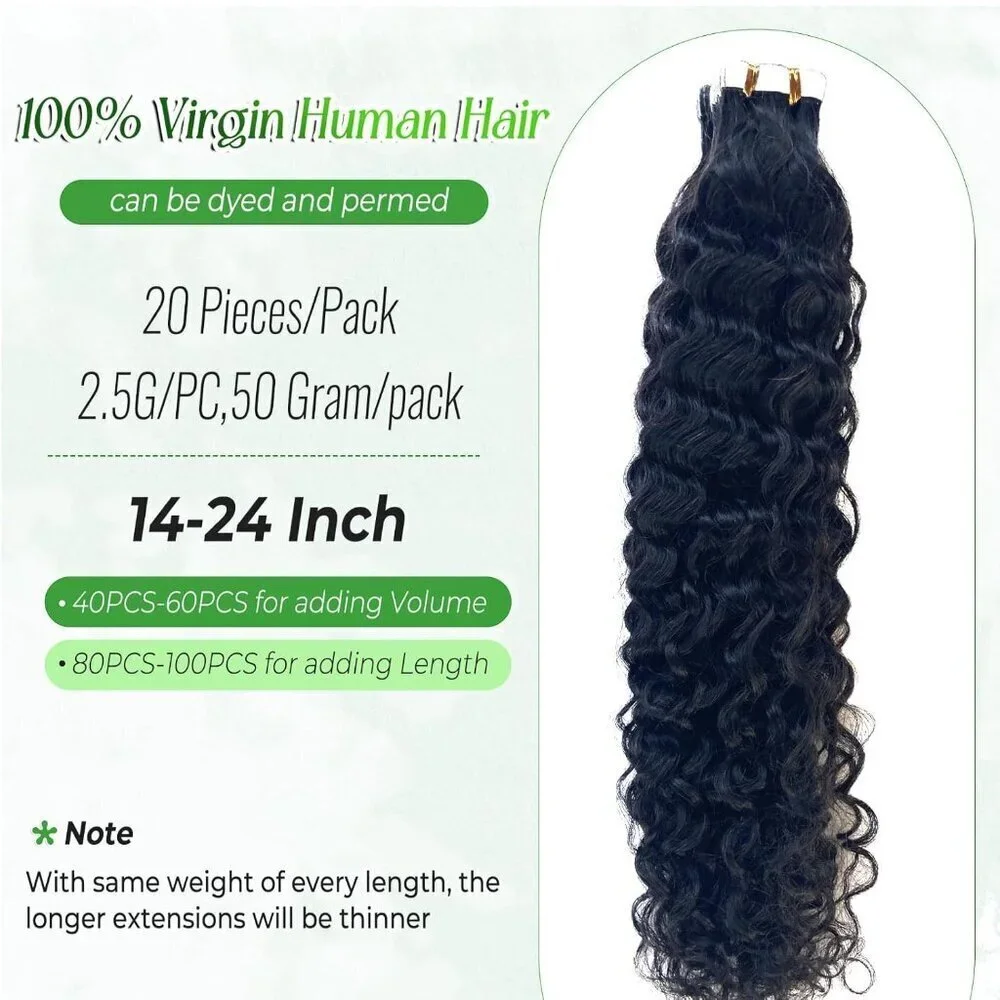 Water Wave Tape in Hair Extensions Human Hair